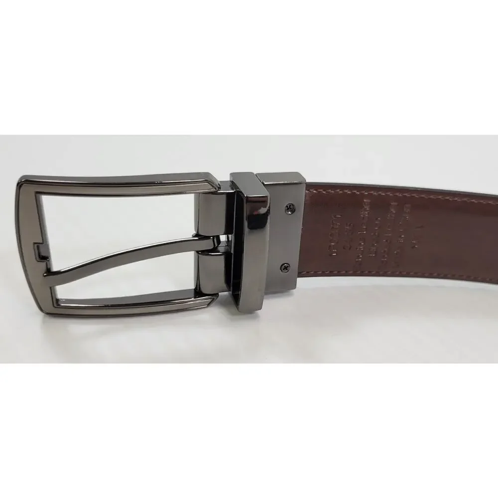 LL) Perry Ellis Portfolio Genuine Leather Reversible Brown Black Dress Belt 34